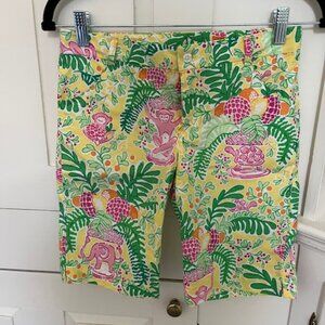 Lilly Pulitzer Shorts 12 Yellow Green Pink Flamingo Print Palm Beach Fit Girls